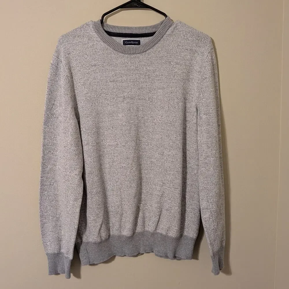 Club Room Grey/White Sweater With Ribbed Cuff/ Bottom